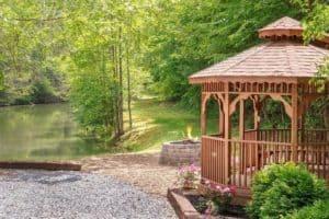 Gazebo by the water near one of our Gatlinburg TN mountain cabins near a golf course.