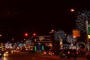 Holiday lights on the Parkway in Gatlinburg.