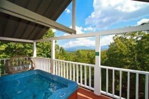 hot tub on deck with an incredible Smoky Mountain view