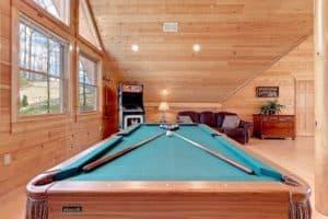 Pool table at Avery's Hideaway, one of our Gatlinburg TN mountain cains near a golf course.