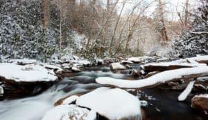 Stream covered in snow in the Smoky Mountains