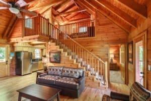 The beautiful interior of the Trail's End cabin in the Smoky Mountains.