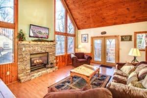 The charming living room in the Ridge Haven cabin in Gatlinburg TN.