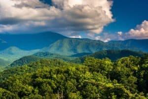 View of the Smoky Mountains in the springtime with beautiful greenery