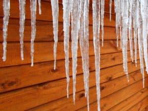 icicles outside a Gatlinburg log cabin