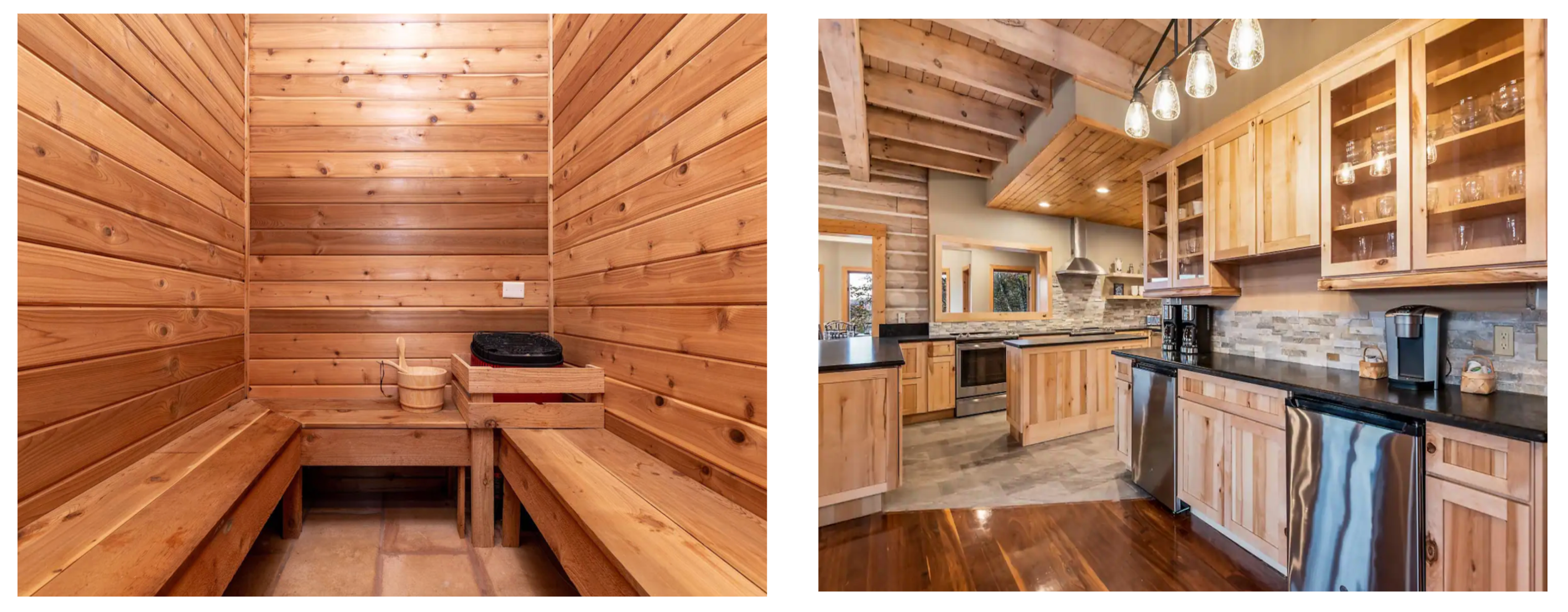 sauna and well equipped kitchen inside cabin